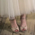 Women's Summer Rhinestone & Mesh Stiletto Sandals with Ankle Strap and Peep-Toe